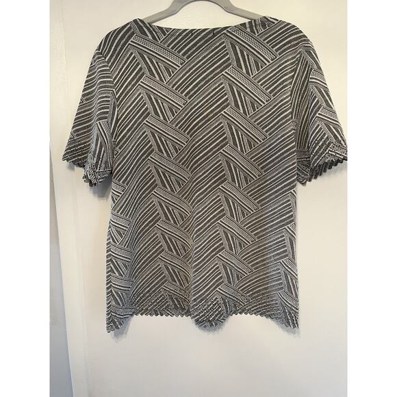 Chances R Top Women  XL Pullover Grey White Herringbone - Picture 2 of 6
